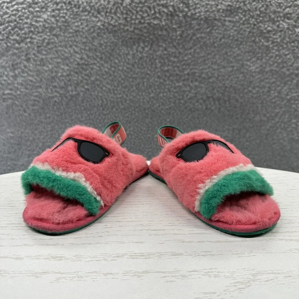 UGG Fluff Yeah Watermelon Stuffie Indoor-Outdoor Slippers Pink Kids Size 10